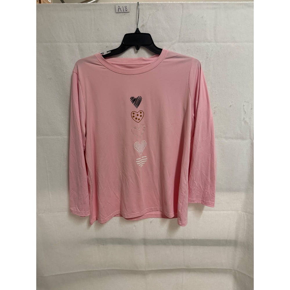 Pink Graphic Heart Long Sleeve Crewneck Top 2XL Soft Stretch Tee
